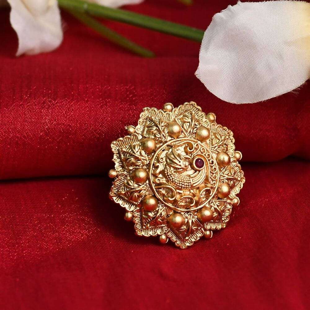 Mominos Fashion Joharkamal Gold-Polished Stone Studded Adjustable Finger Ring - Design 14 | Grocsy