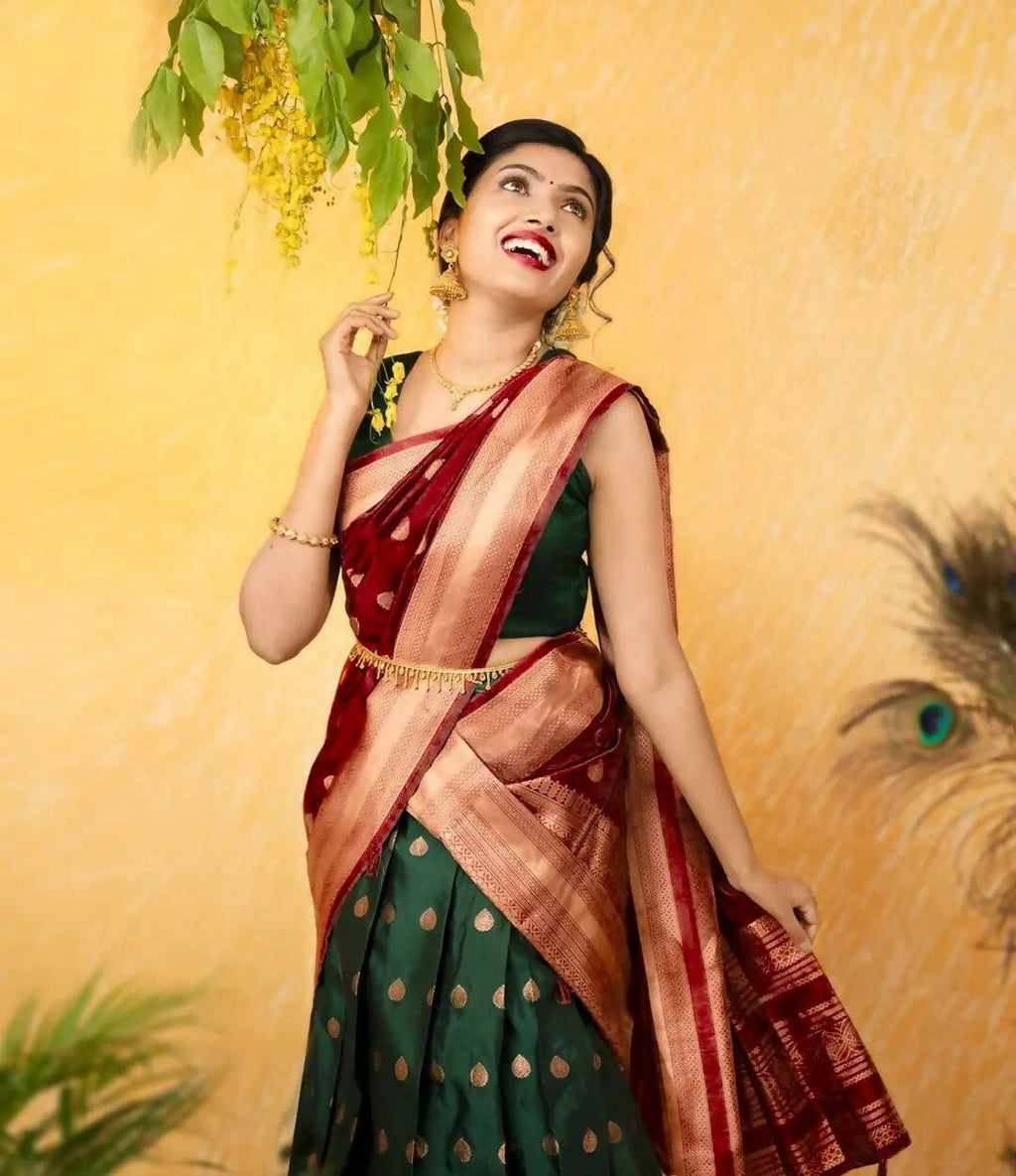 DEIANA'S Beautiful Pure Jari Silk Weaving Lehengha Choli - Green | Grocsy