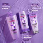 L'Oreal Paris Hyaluron Moisture Combo for 72HR Hydrated Hair Shampoo + Conditioner + Night Cream | Grocsy