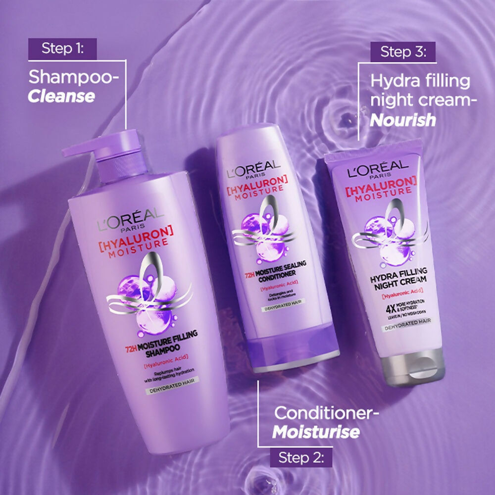L'Oreal Paris Hyaluron Moisture Combo for 72HR Hydrated Hair Shampoo + Conditioner + Night Cream | Grocsy