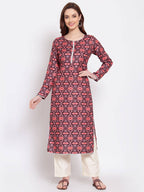Myshka Women's Multi Printed Pashmeena Full Sleeve Round Neck Casual Winter Kurta | Grocsy