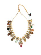 Long Kundan Neckpiece with Earrings with Multi Stones Jewellery Set (Gold) - Ruby Raang | Grocsy