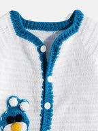 Chutput Kids Woollen Hand Knitted Full Sleeves Cardigan For Baby Boys - White | Grocsy