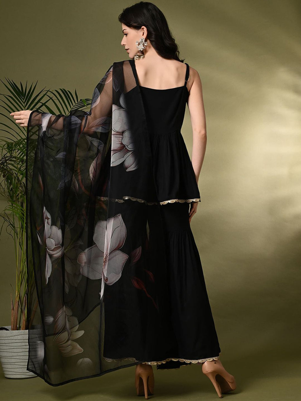 Sangria A-Line Kurti With Sharara & Dupatta | Grocsy