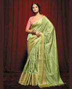 Green Silk Striped Pattren Saree With Unstitched Blouse Piece - Zyanya | Grocsy