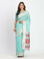 Shree Shyam Fashion Linen Cotton Sea Green Saree | Grocsy