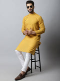 Even Apparels Yellow Color Pure Cotton Men's Kurta With Side Placket (SLD1192) | Grocsy