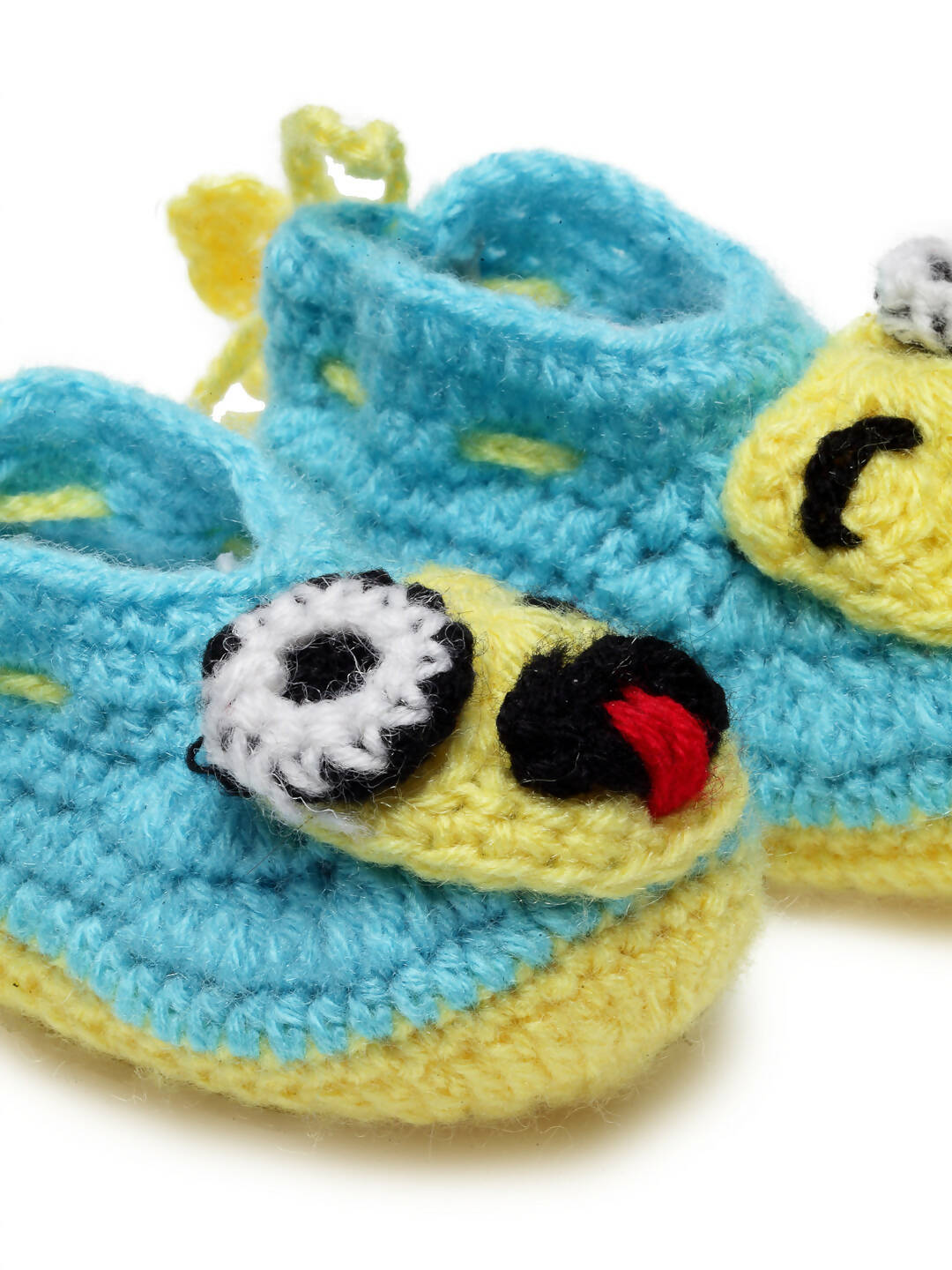 Chutput Kids Woollen Hand Knitted Smile Face Booties - Blue | Grocsy