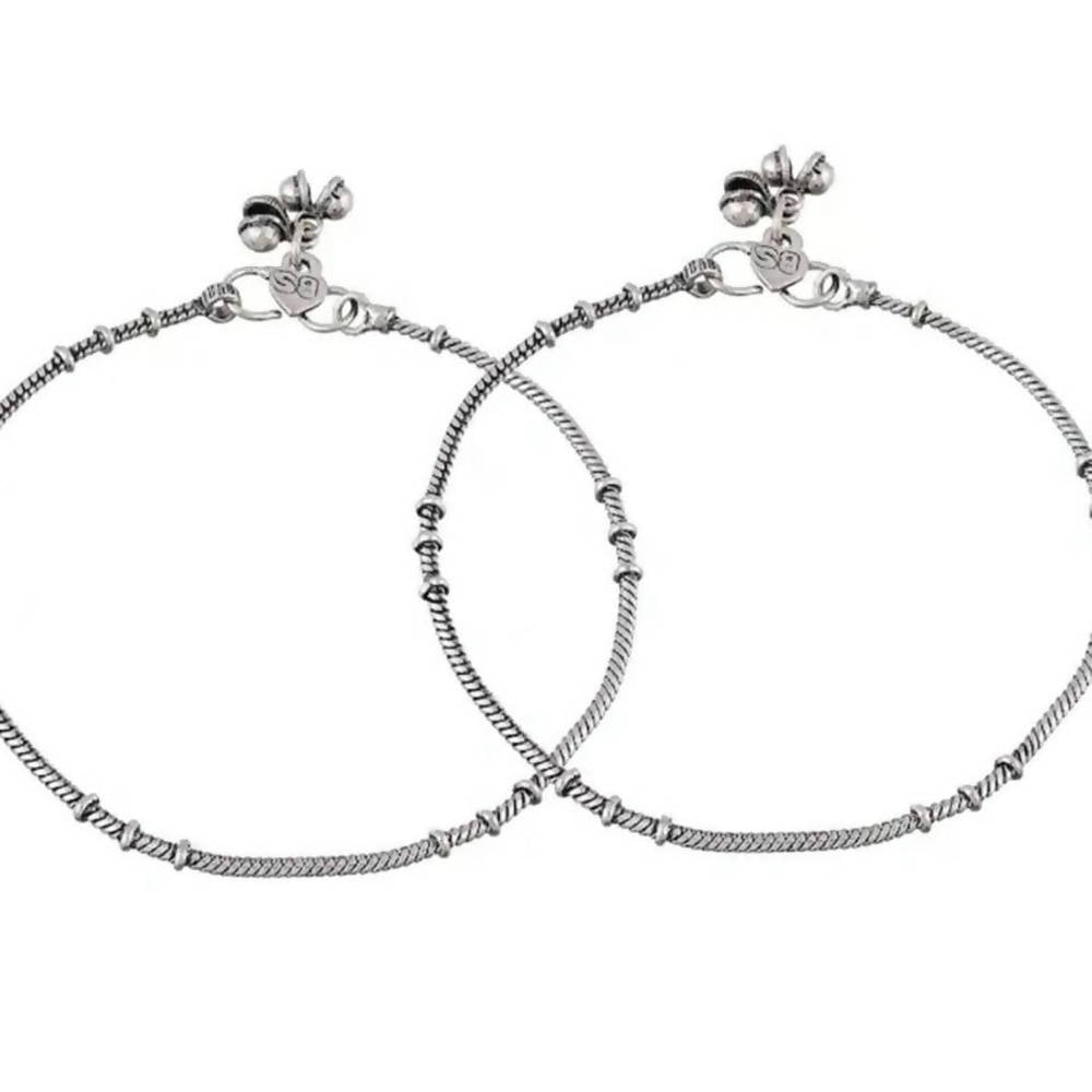 Mominos Fashion Beautiful Trendy Oxidised Silver Plated Anklets | Grocsy