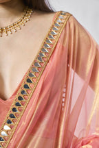 Orange Gold Tissue Net Solid & Gold Cotted Saree - Samaa | Grocsy