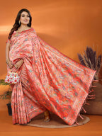 Joban Fashion Peach Meena Weaves Pashmina Sarees | Grocsy