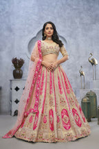 Kesar Fab Chiku Organza Embroidered Lehenga | Grocsy