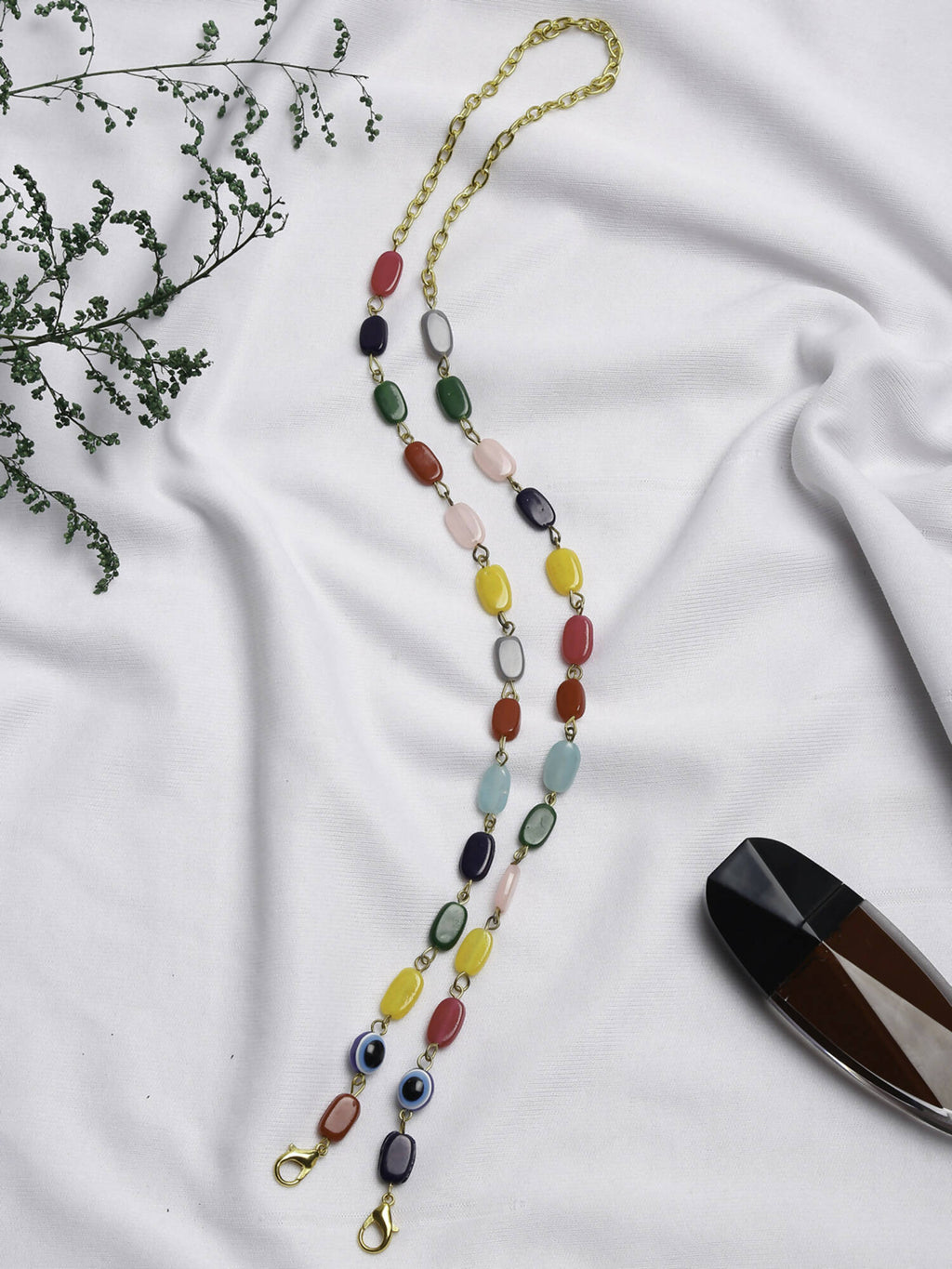 Multicolored Beaded Evil Eye Mask Chain - Ruby Raang | Grocsy