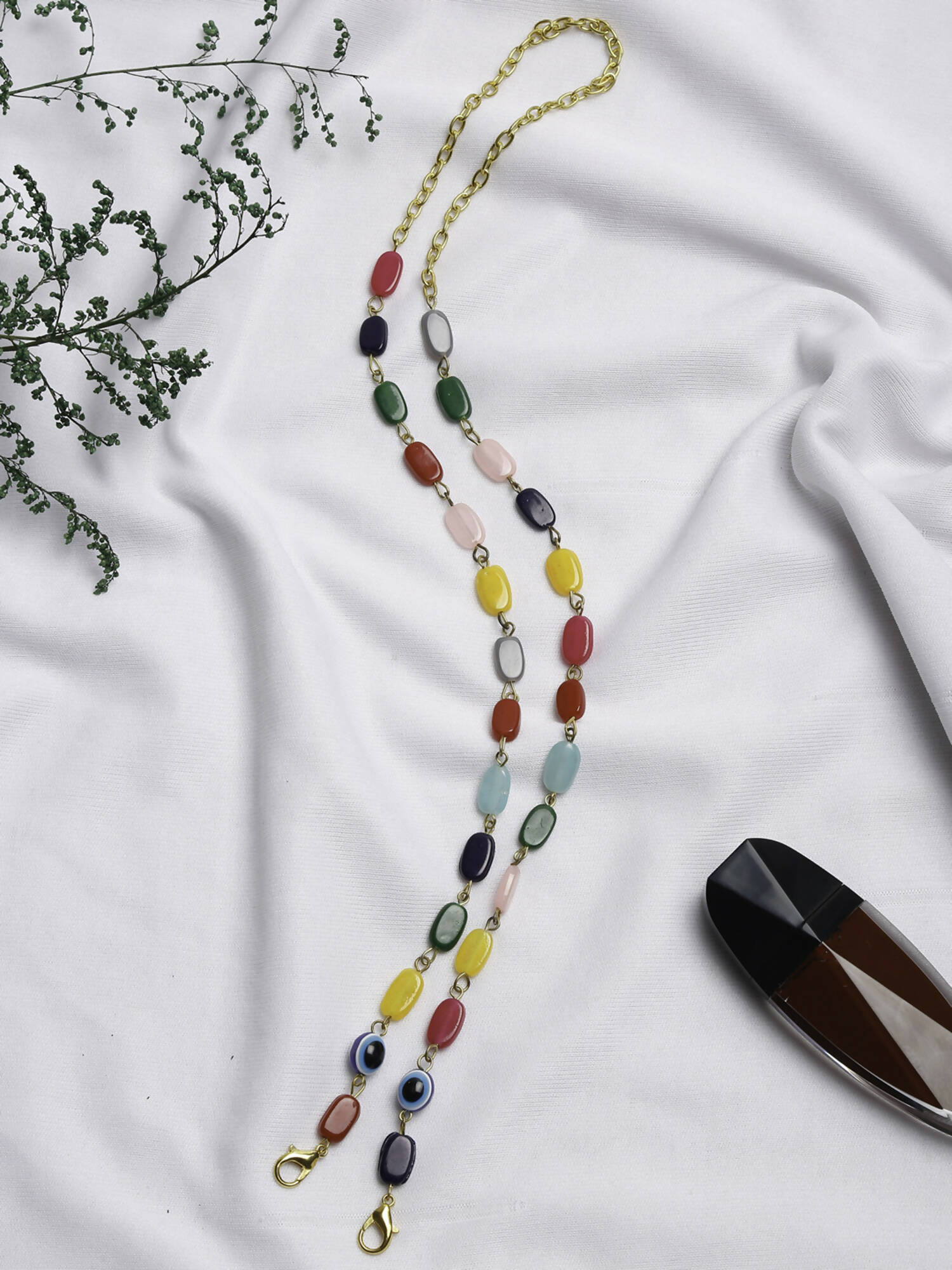 Multicolored Beaded Evil Eye Mask Chain - Ruby Raang | Grocsy