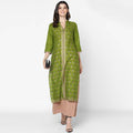 Cheera Hand Block Print Olive Green Straight Kurta (MAAI-044K) | Grocsy