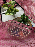 Vastranavya Butterfly Net Designer Chain Stitch Embroidery Work with Foil Thread & Stone Work Saree with Blouse Material - Pink | Grocsy