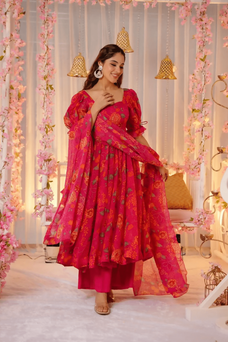 Aayaa Designer Printed Tebby Silk Suit - Multi Color | Grocsy