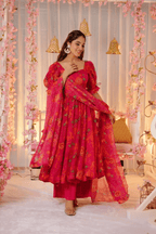 Aayaa Designer Printed Tebby Silk Suit - Multi Color | Grocsy