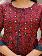 Juniper Women's Red Ethnic Motif Printed Cotton Maxi Dress With Button | Grocsy