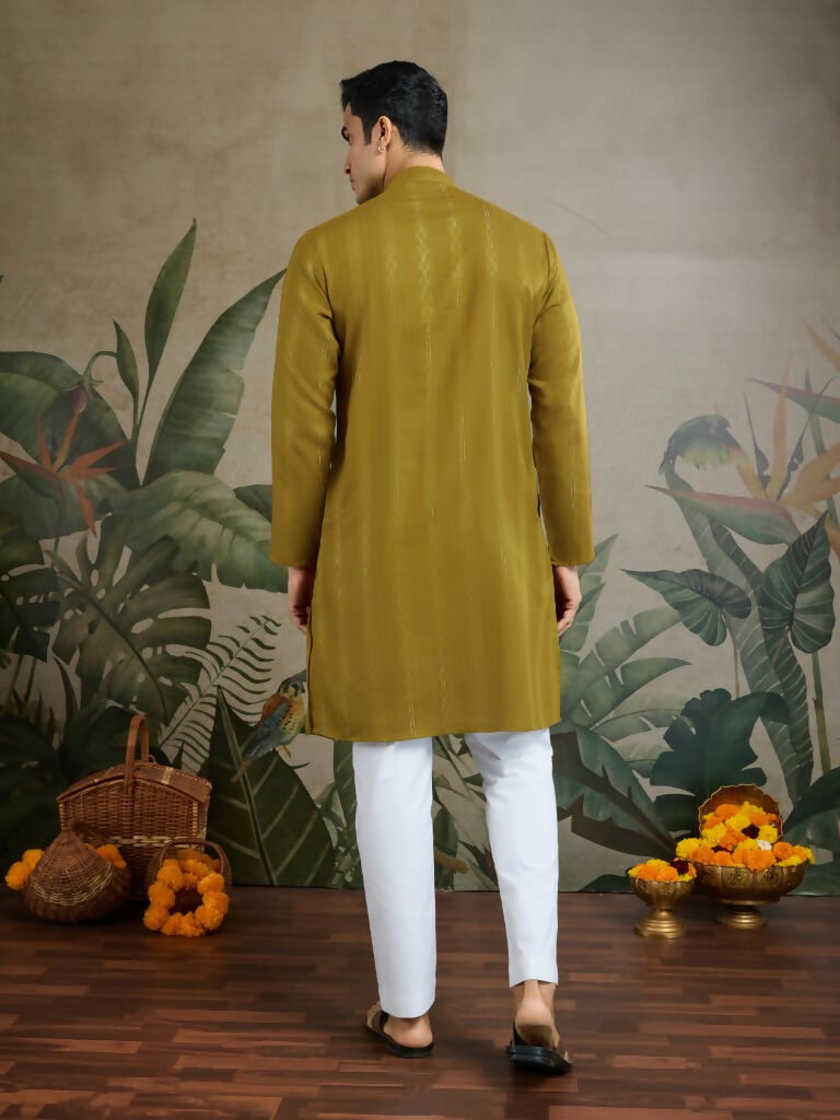 Vastranavya Rust Yellow Exclusive Viscose Rayon Festival Wear Real Mirror Work Kurta with Dupatta | Grocsy