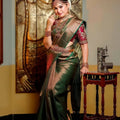 DEIANA'S Beautiful Designer Golden zari Soft Lichi Silk Saree - Green | Grocsy