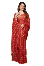 Vamika Ethnic Fire Red Jari Work Chiffon Saree | Grocsy