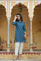 Juniper Women's Navy Cotton Flex Printed Straight Kurta | Grocsy