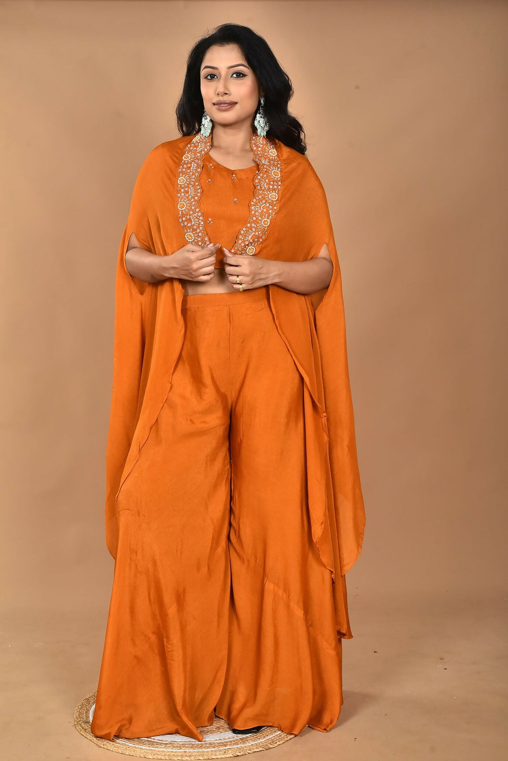 Morchari Women And Hand Embroidery Palazzo Set-Mustard | Grocsy