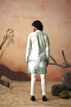 Seabed Serenity Cotton Satin Nehru Jacket by Hilo Design | Grocsy