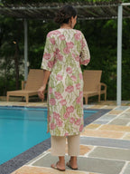 Aramya Straight Linen Cotton Floral Print Women's Kurta - Off White | Grocsy