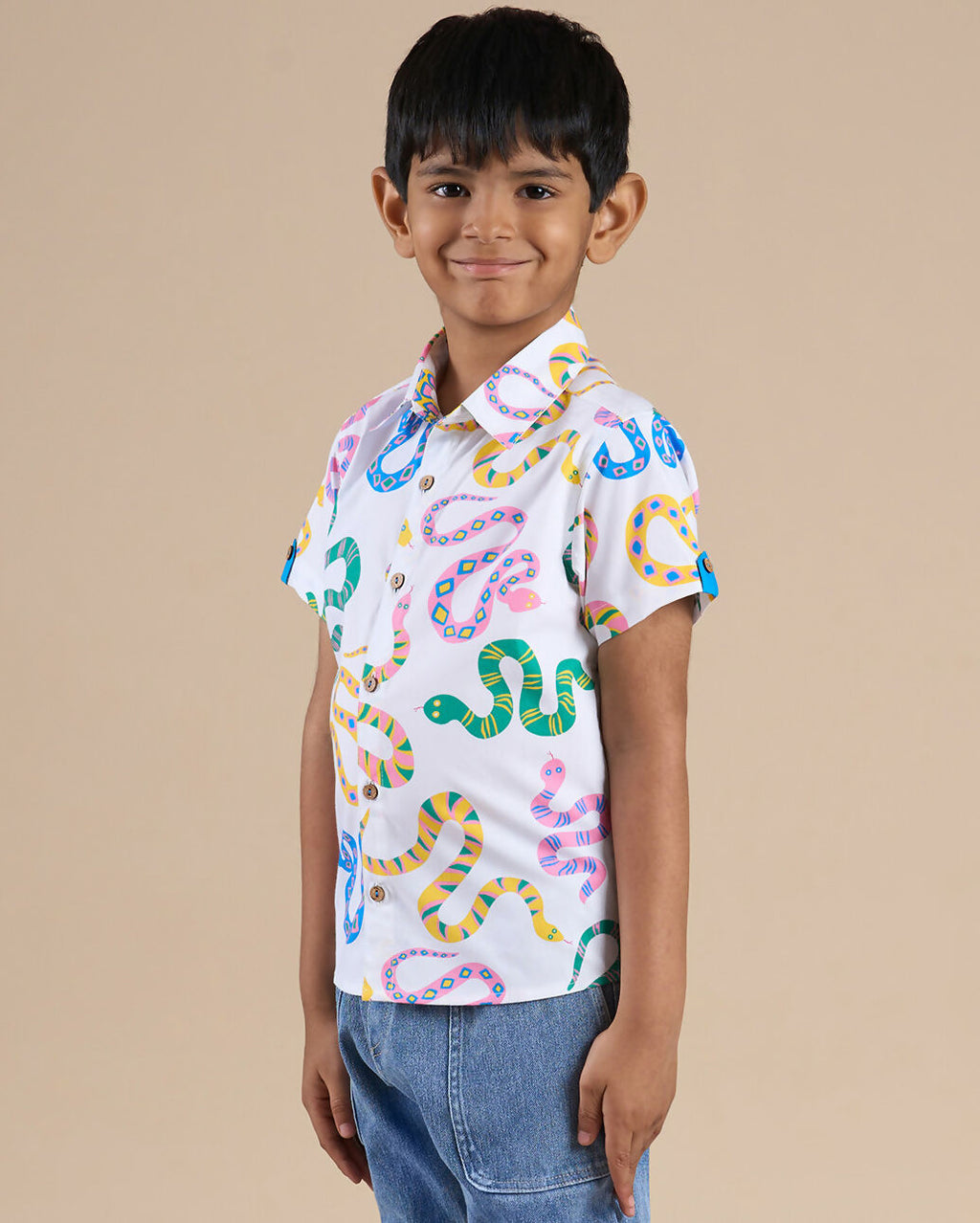 Snakes and Ladders Boys Multi Color Snake Print Shirt from Siblings Collection | Grocsy