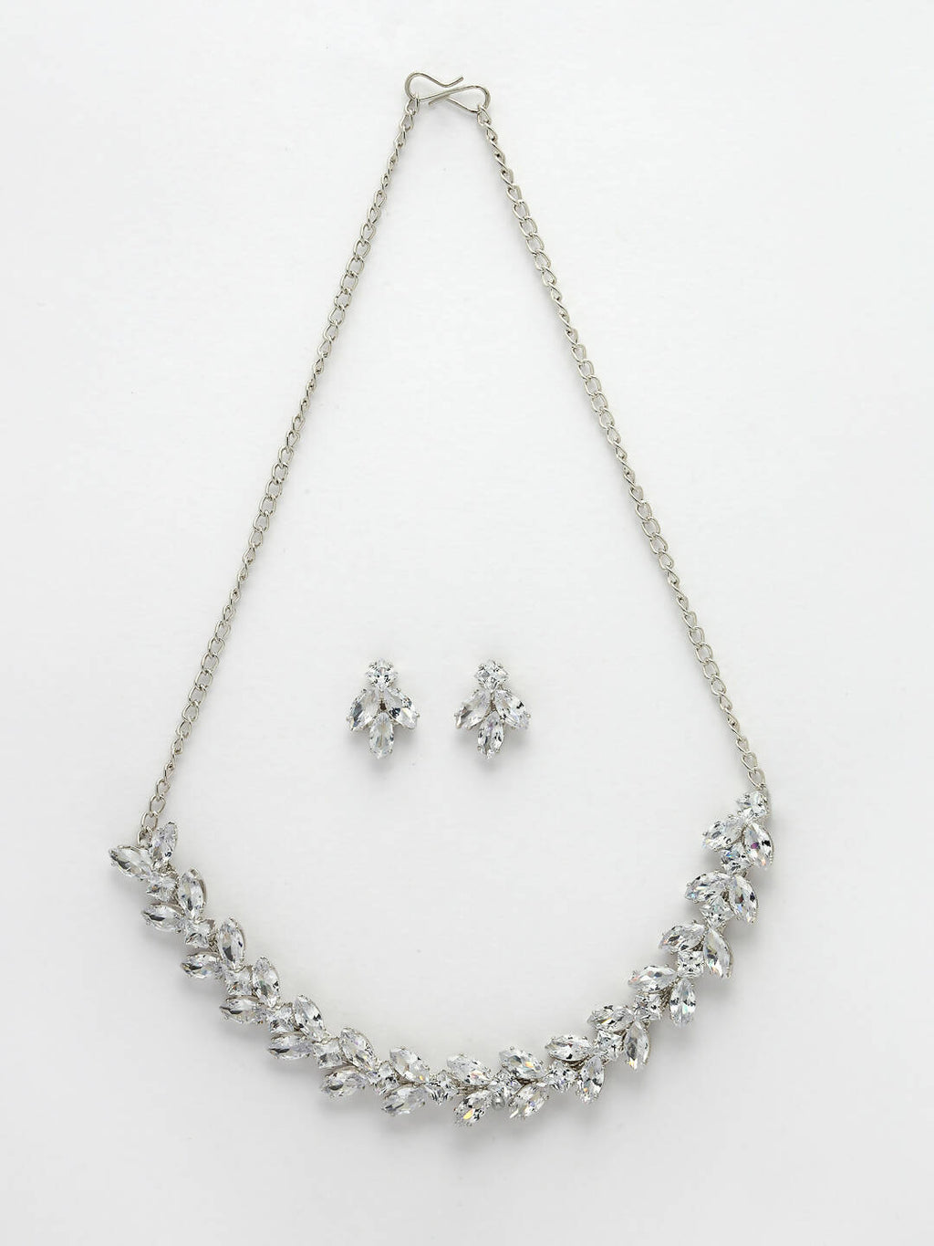 NVR Women Silver-Plated American Diamond Jewellery Set Necklace & Earrings | Grocsy