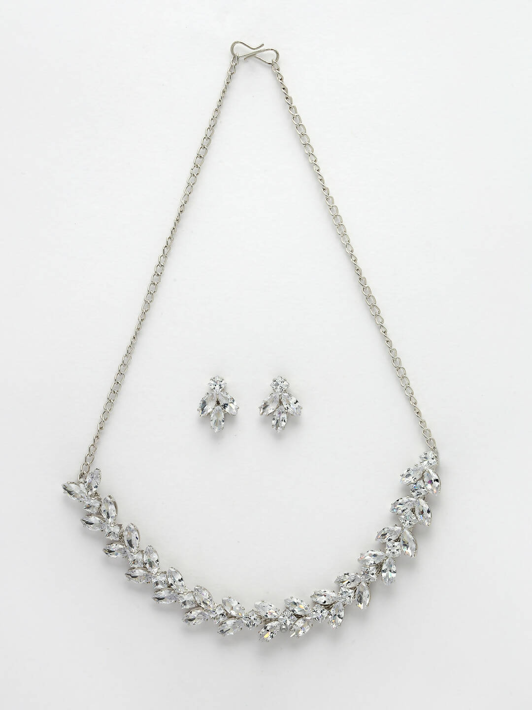 NVR Women Silver-Plated American Diamond Jewellery Set Necklace & Earrings | Grocsy