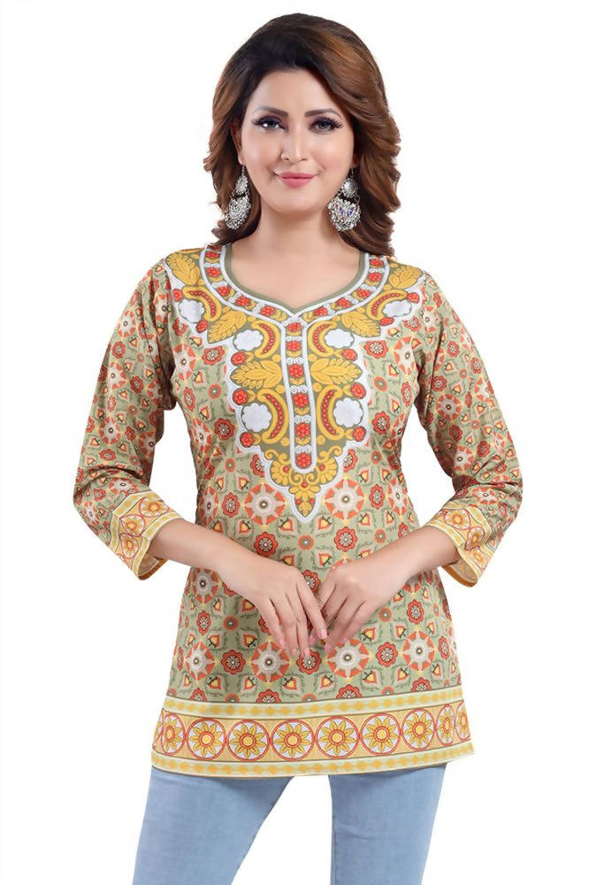 Snehal Creations Faux Crepe Printed Tunic Top | Grocsy