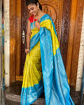 DEIANA'S Beautiful Designer Golden zari Soft Lichi Silk Saree - Yellow | Grocsy