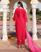 Jyoti Fashion Women's Pink Cotton Silk Hand Work with Floral Printed Kurta Set | Grocsy