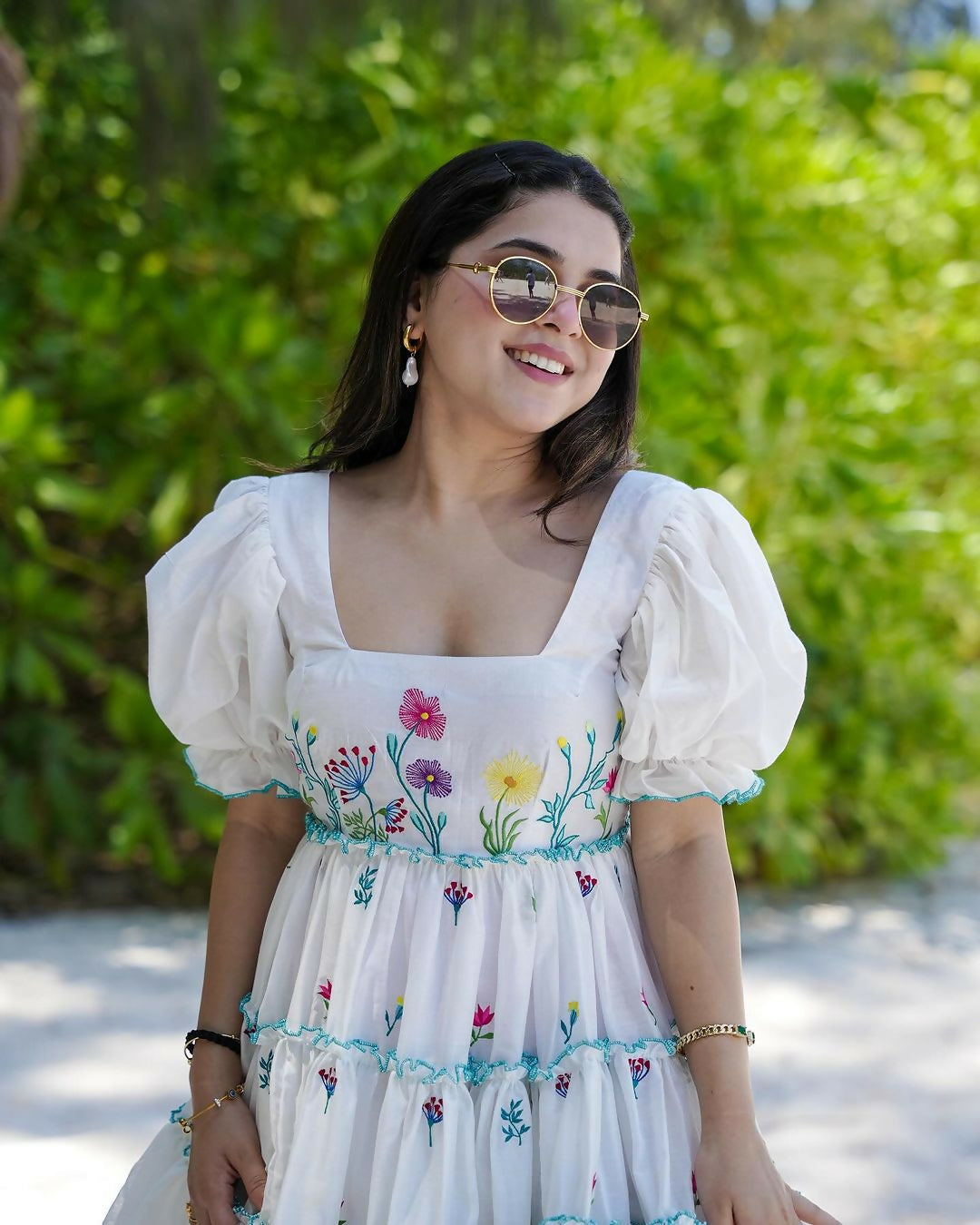 The52 Women's Gorgeous Pure Cotton Fabric Puff Sleeve with Flare Dress | Grocsy