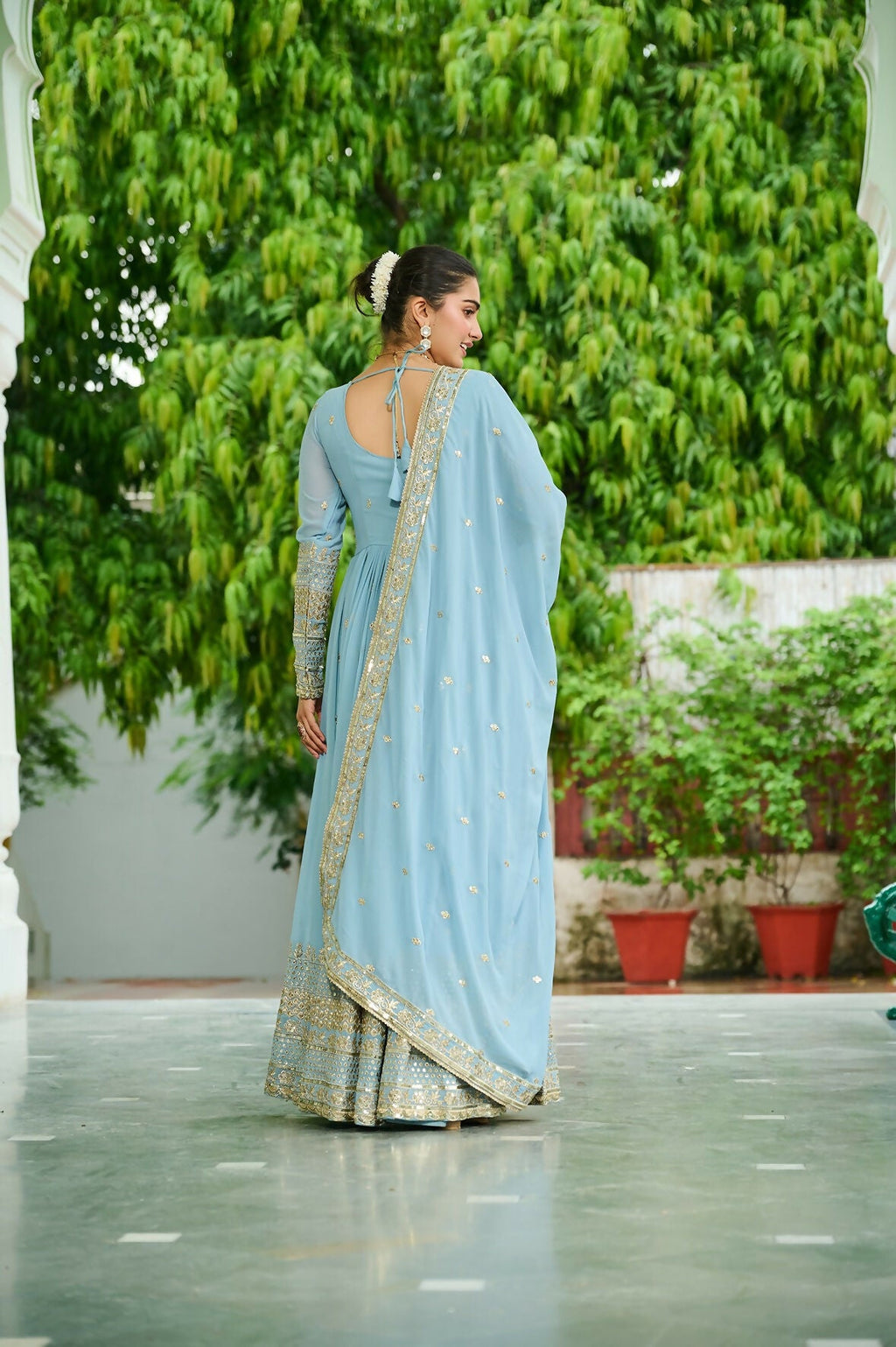 Joban Fashion Sky Blue Georgette Sequence Embroidery Work Kurta Set | Grocsy