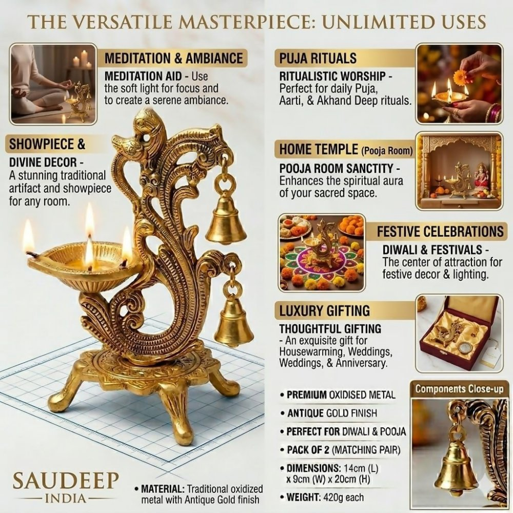 Saudeep India Oxidized Metal Diya for Puja | Grocsy