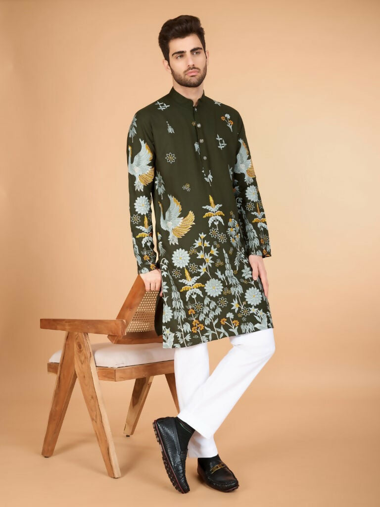 Vastranavya Exclusive Wedding Wear Viscose Rayon Thread Embroidered Work Kurta | Grocsy