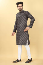 Black Cotton Printed Men's Kurta - Mahotsav | Grocsy