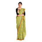 Exclusive Collection 100% Pure Cotton Light Green Tant Saree With Hand Weaving Work | Grocsy