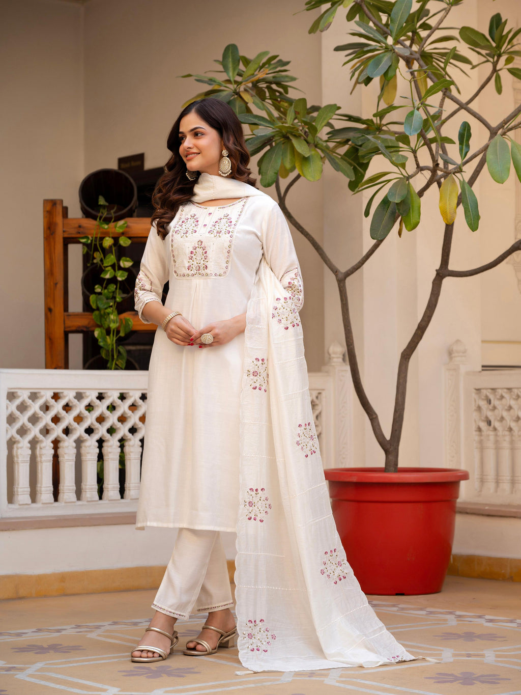 Pramukh Fab White Color Viscose Mango Silk Kurta Set | Grocsy