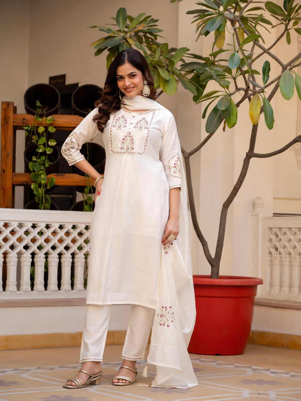 Pramukh Fab White Color Viscose Mango Silk Kurta Set | Grocsy
