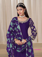 Anaita Purple Premium Embroidered Roman Silk Salwar Suit | Grocsy