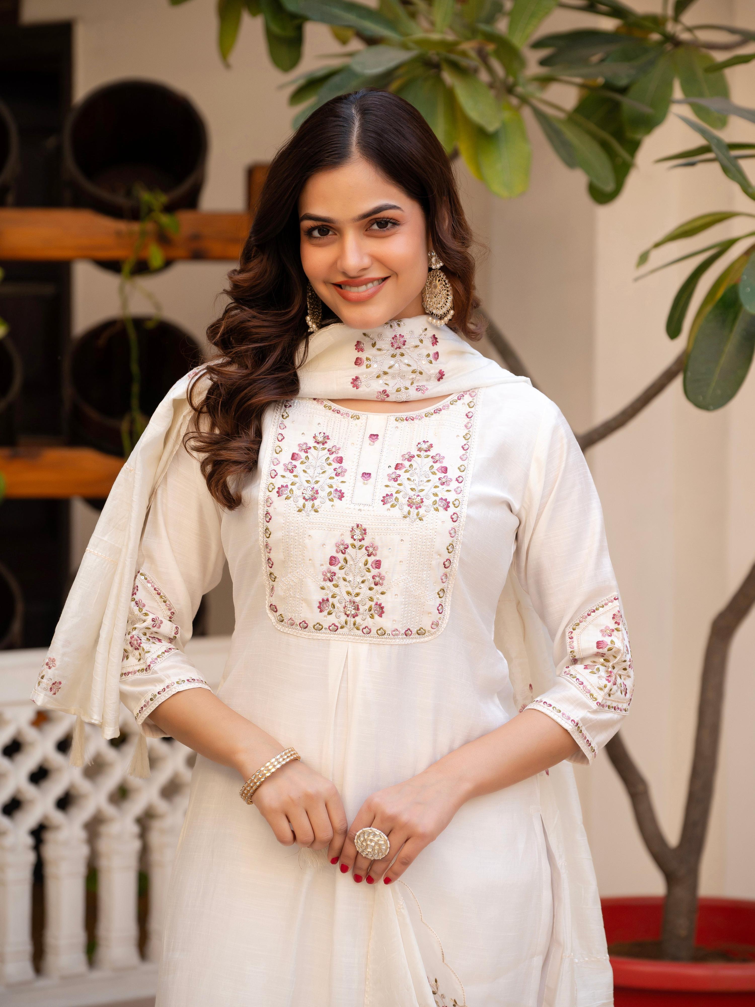 Pramukh Fab White Color Viscose Mango Silk Kurta Set | Grocsy