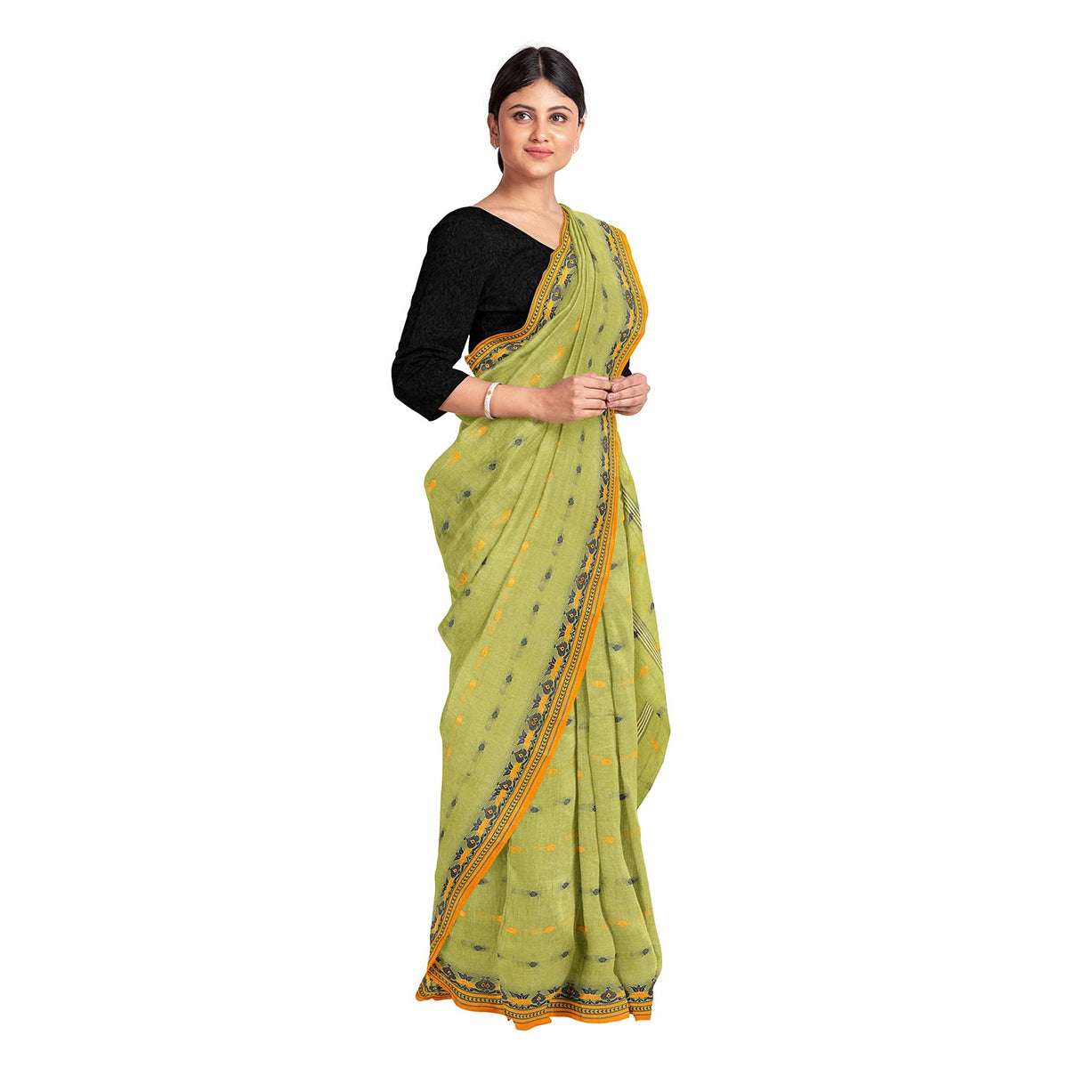 Exclusive Collection 100% Pure Cotton Light Green Tant Saree With Hand Weaving Work | Grocsy