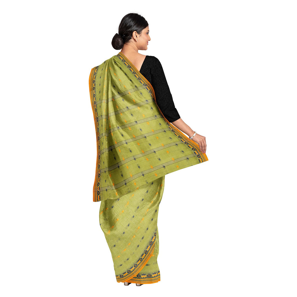 Exclusive Collection 100% Pure Cotton Light Green Tant Saree With Hand Weaving Work | Grocsy