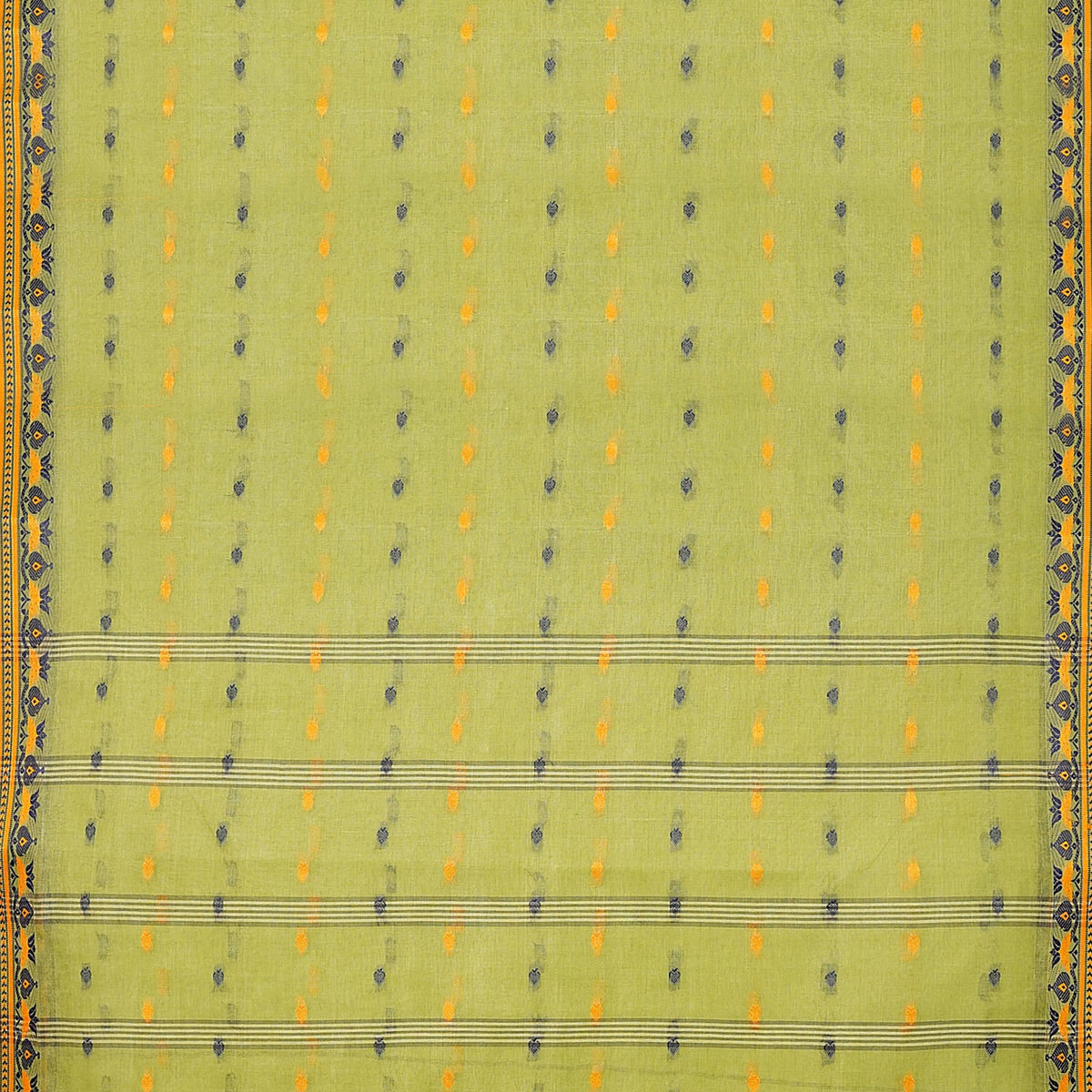 Exclusive Collection 100% Pure Cotton Light Green Tant Saree With Hand Weaving Work | Grocsy