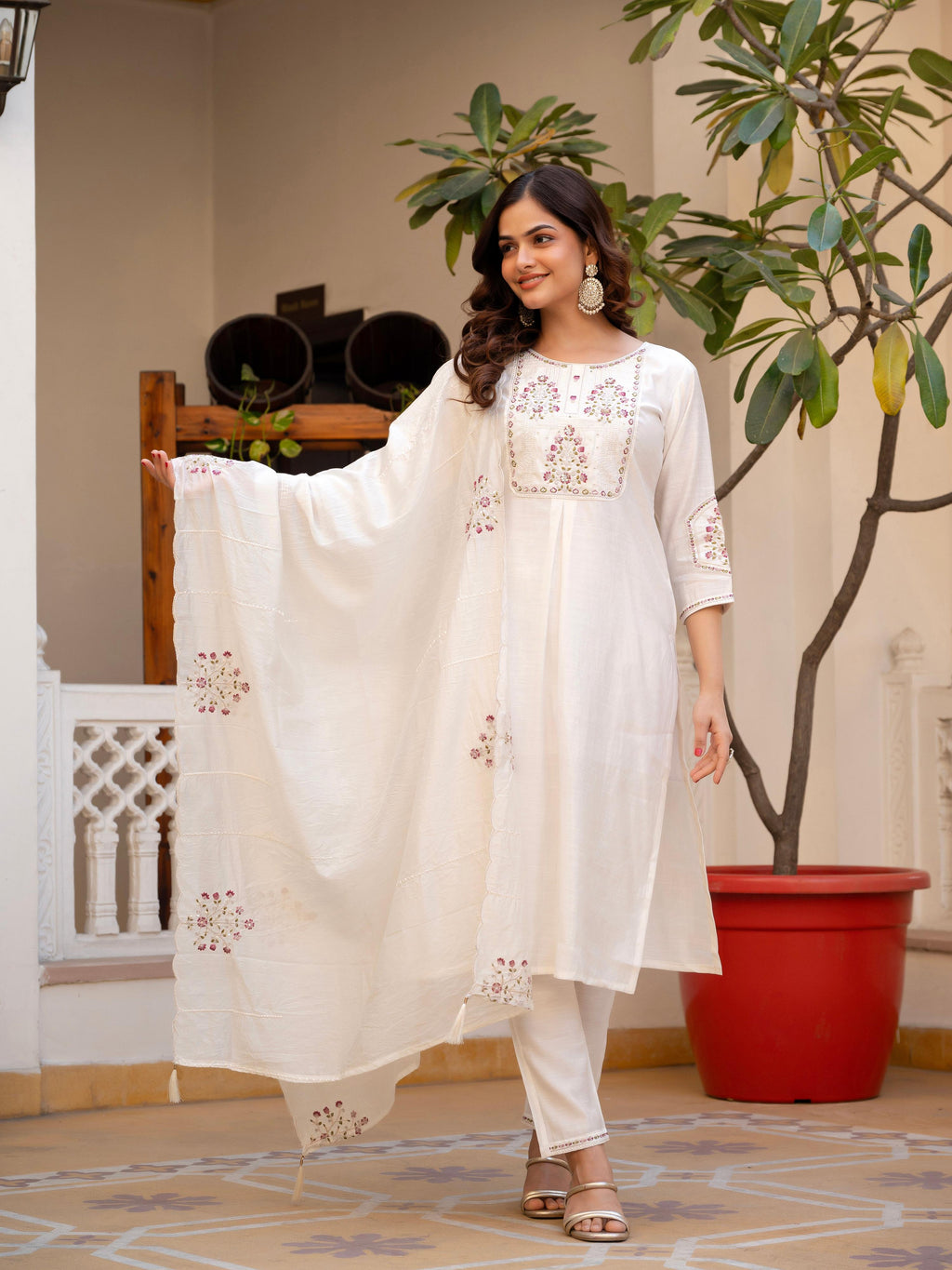 Pramukh Fab White Color Viscose Mango Silk Kurta Set | Grocsy